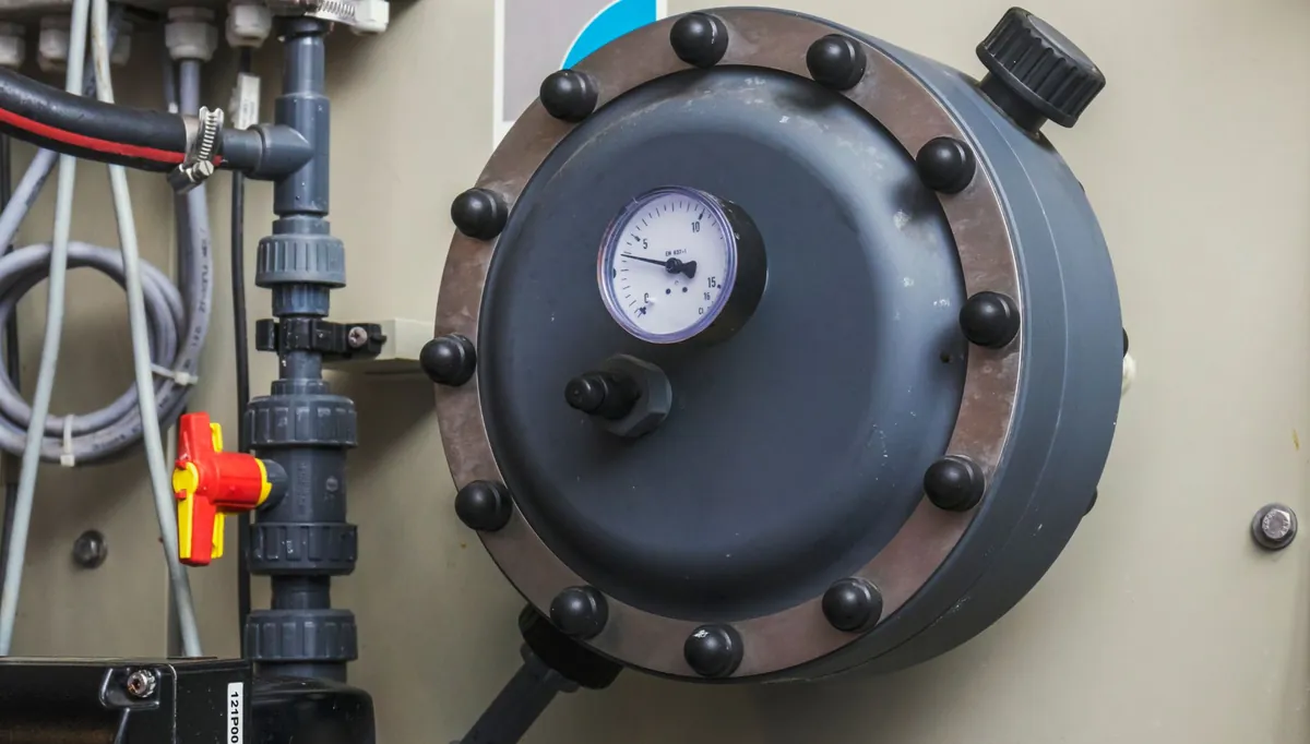Válvula industrial com manômetro instalada em tubulação